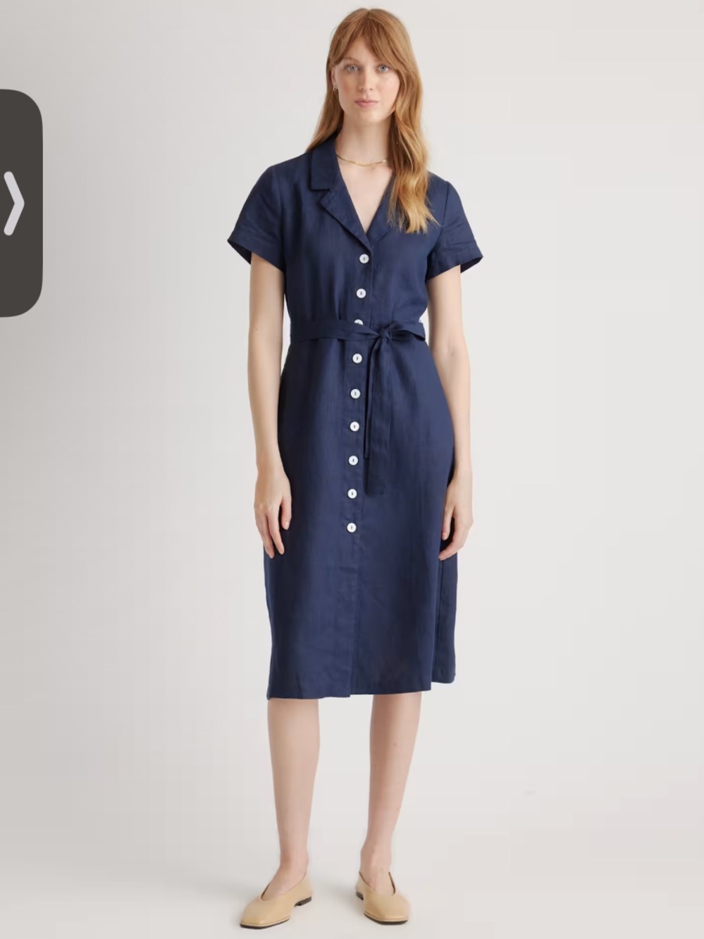 Quince 100% European Linen Button Front Dress Navy
